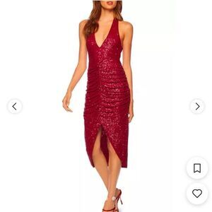 NWT Susana Monaco Sequin V-Neck Halter Dress in Berries Small